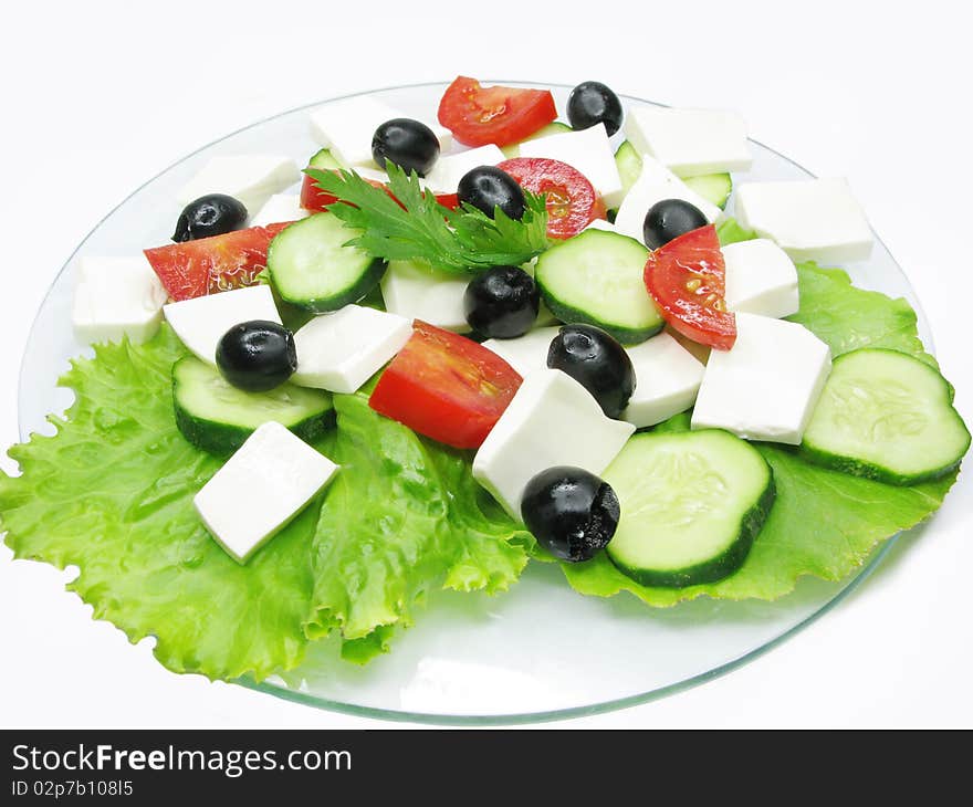 Greek salad with cheese olive and tomato