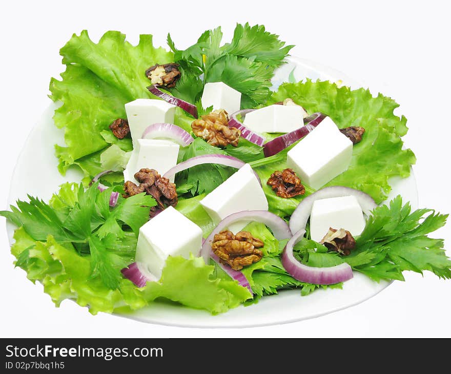 Vegetable salad with cheese and walnut