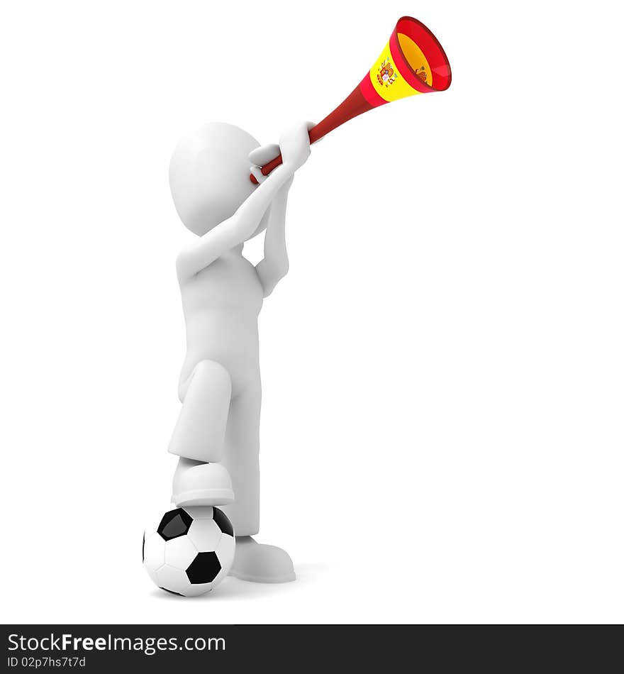 3d man and vuvuzela, isolated on white