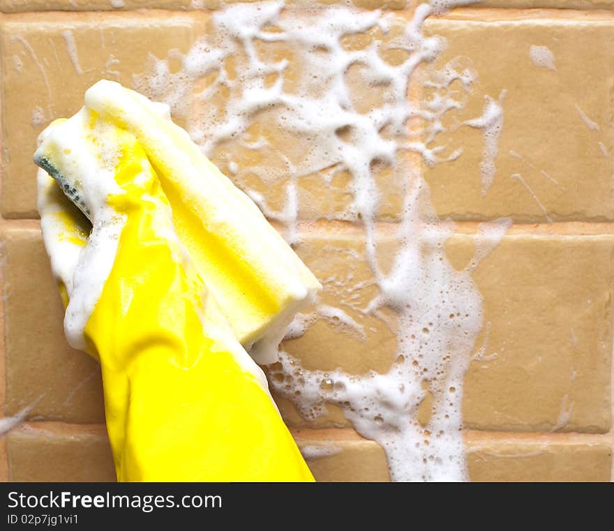 Hand In Yellow Rubber Glove