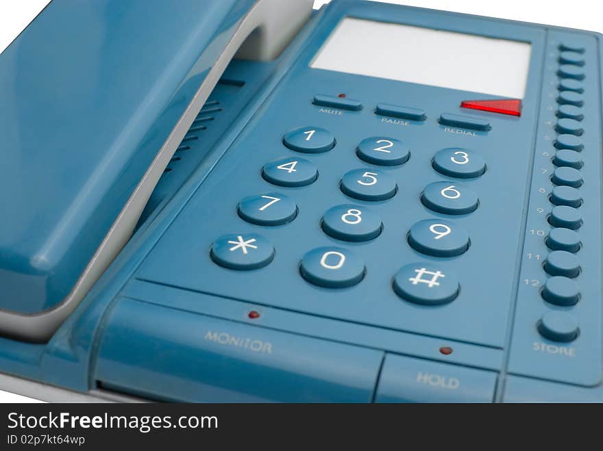 Simple blue plastic phone isolated on white background. Simple blue plastic phone isolated on white background