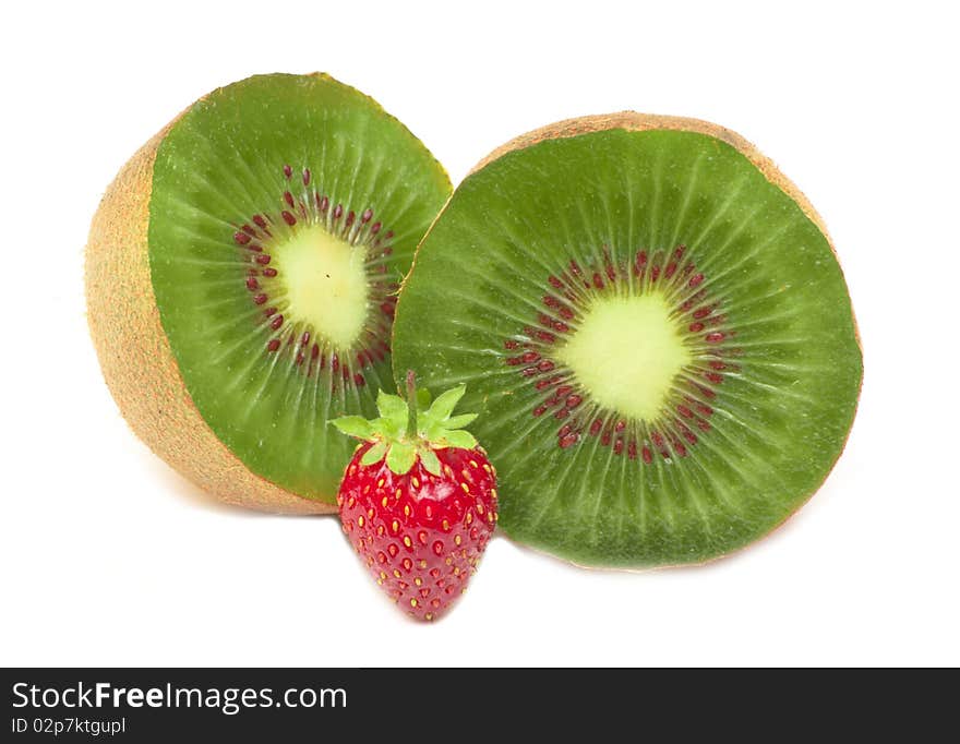 Kiwi and strawberry. It is isolated on white background.