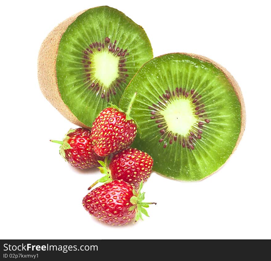 Kiwi and strawberry.It is isolated on white background.