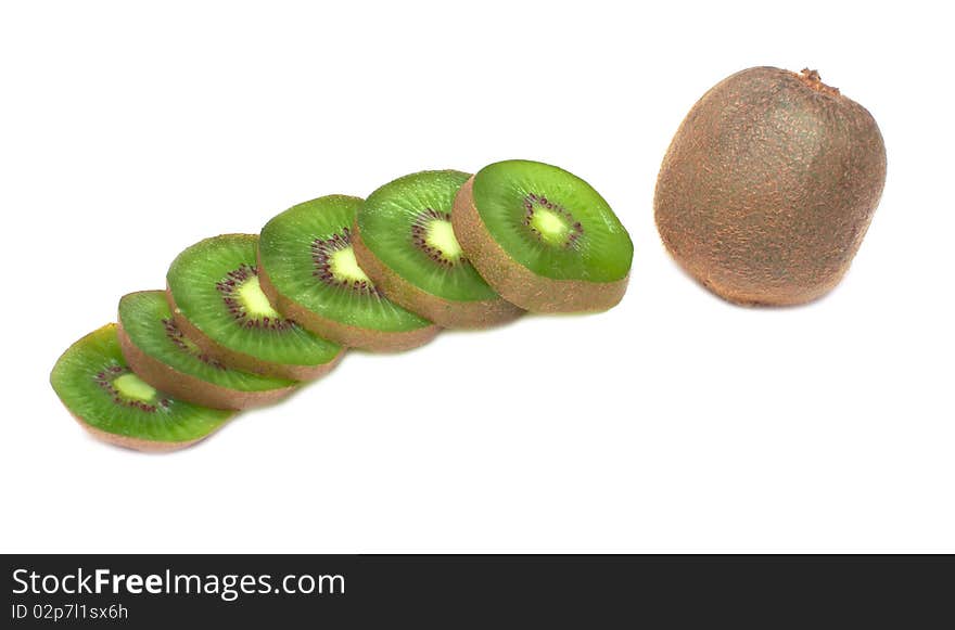 Juicy fruit kiwi cut with segments on white background. Juicy fruit kiwi cut with segments on white background