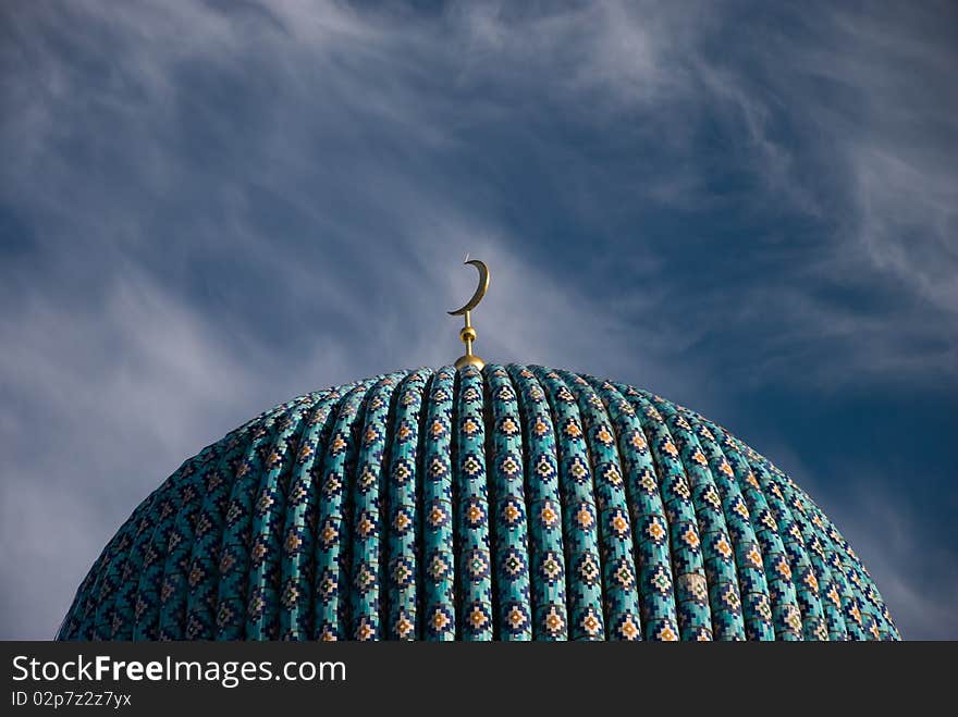 Fragment of the dome of mosque in S. Petersburg on sky background. Fragment of the dome of mosque in S. Petersburg on sky background