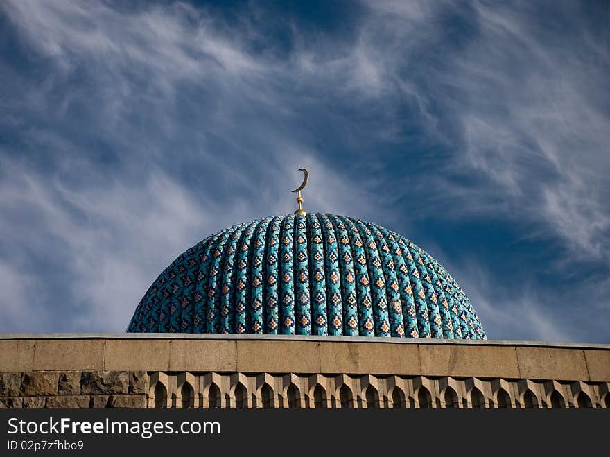 Fragment of the roof of mosque in S. Petersburg on sky background. Fragment of the roof of mosque in S. Petersburg on sky background