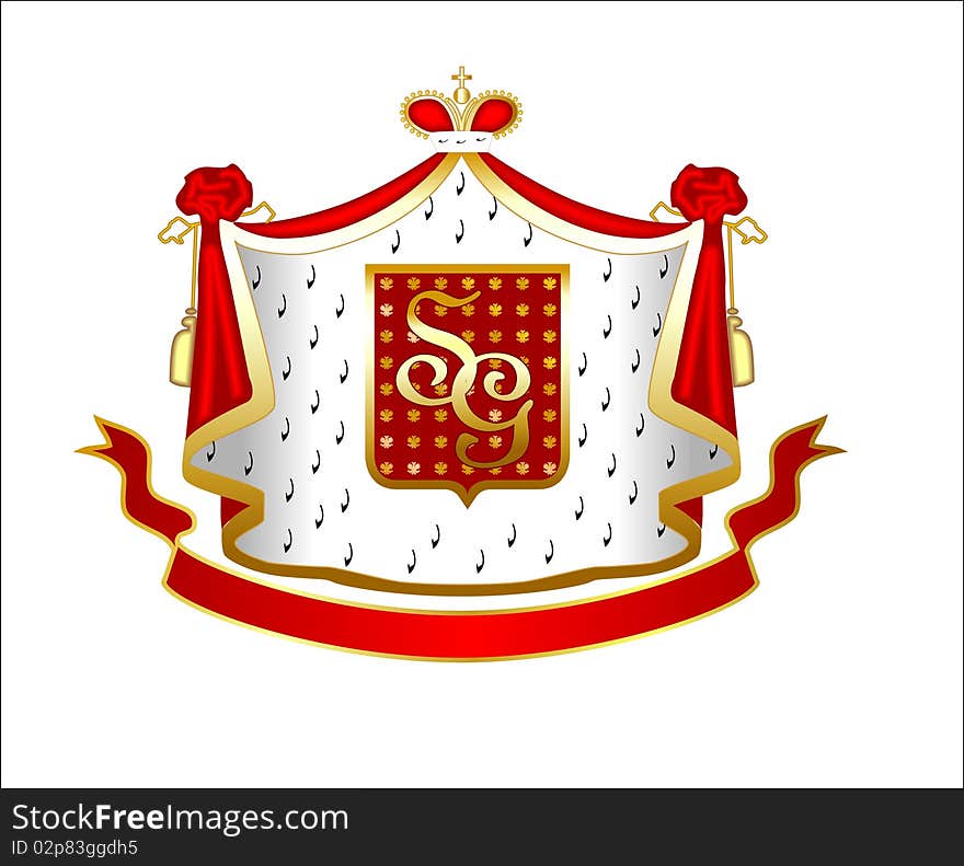 The family arms with a cloak and a crown. The family arms with a cloak and a crown