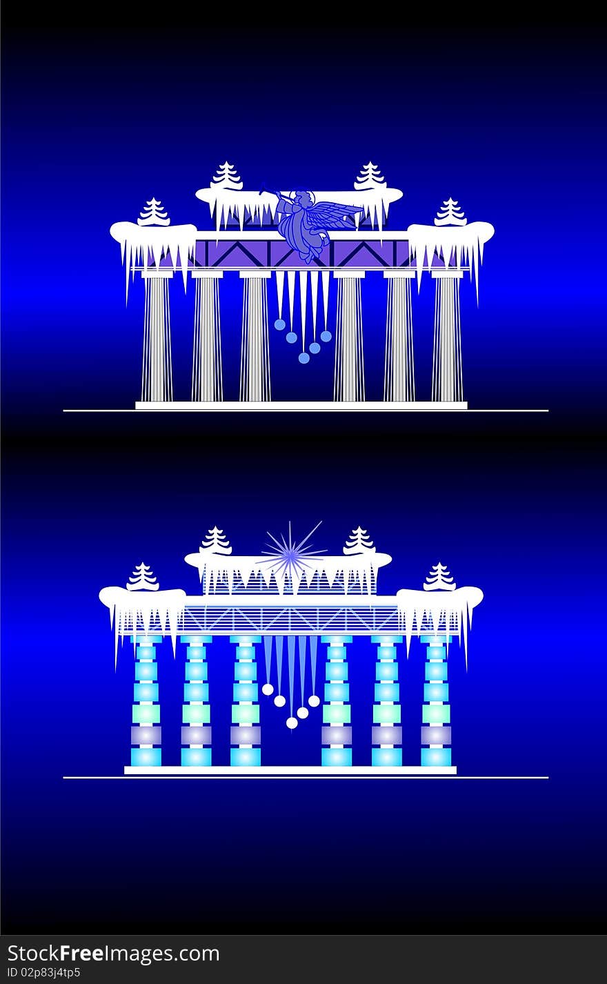 Ice sculpture in the form of a triumphal arch of classical style