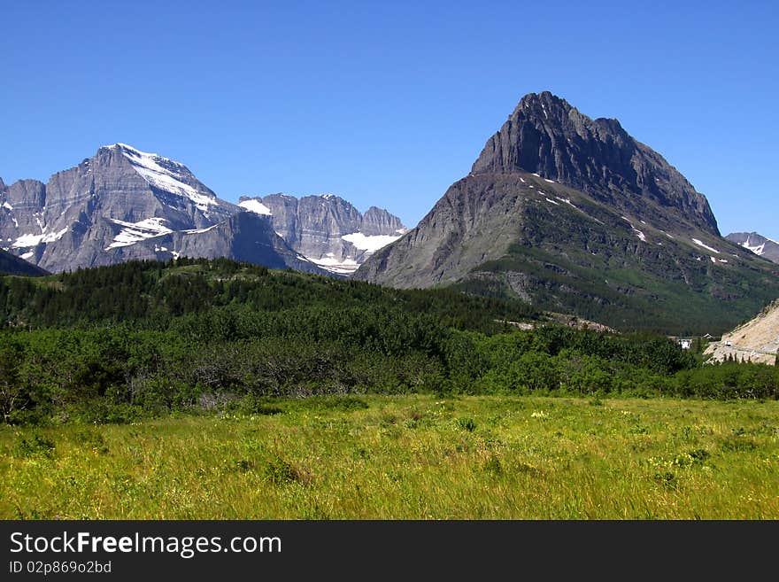 Snow covered peaks in Glacier national park. Snow covered peaks in Glacier national park