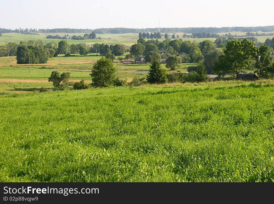 Traditional summer landscape in Lithuania in evening light