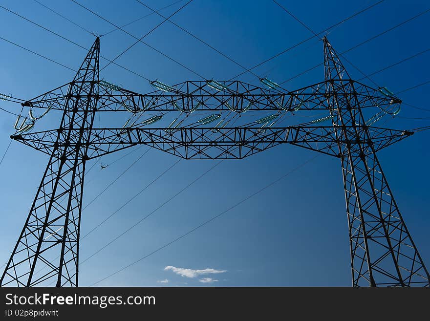 Big electrical pole with blue sky. Big electrical pole with blue sky