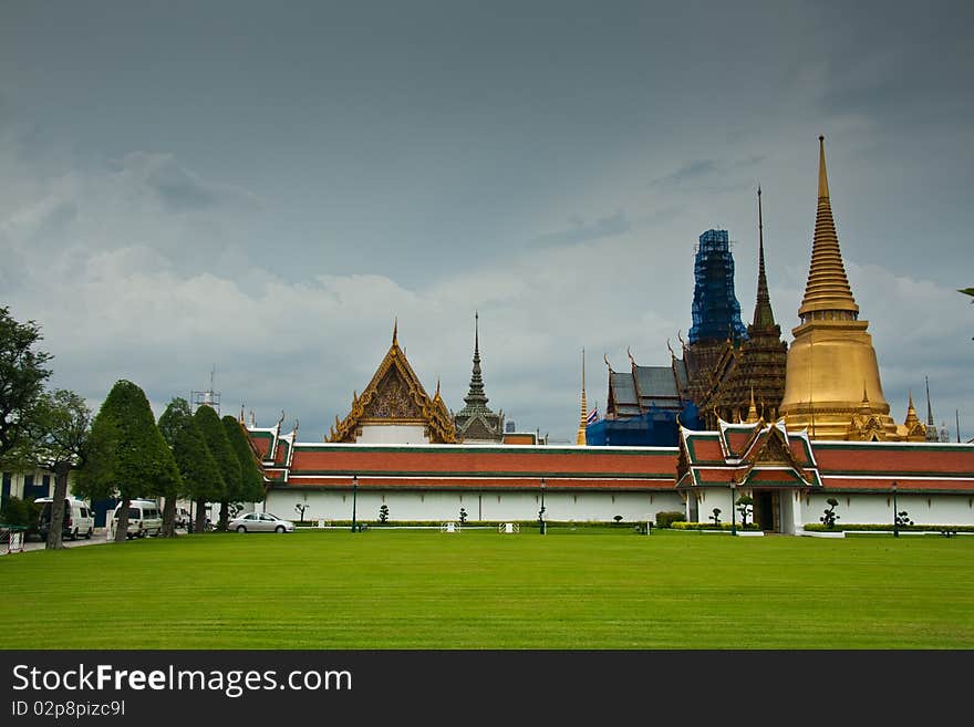 Gold Pagoda in Wat Pra Gaw or Grnd Palace in Bangkok Thailand