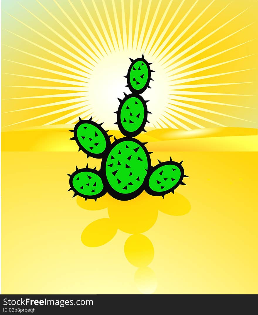 Cactus in the desert, desertification. Cactus in the desert, desertification