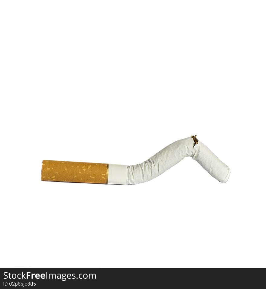 Broken cigarette on white background