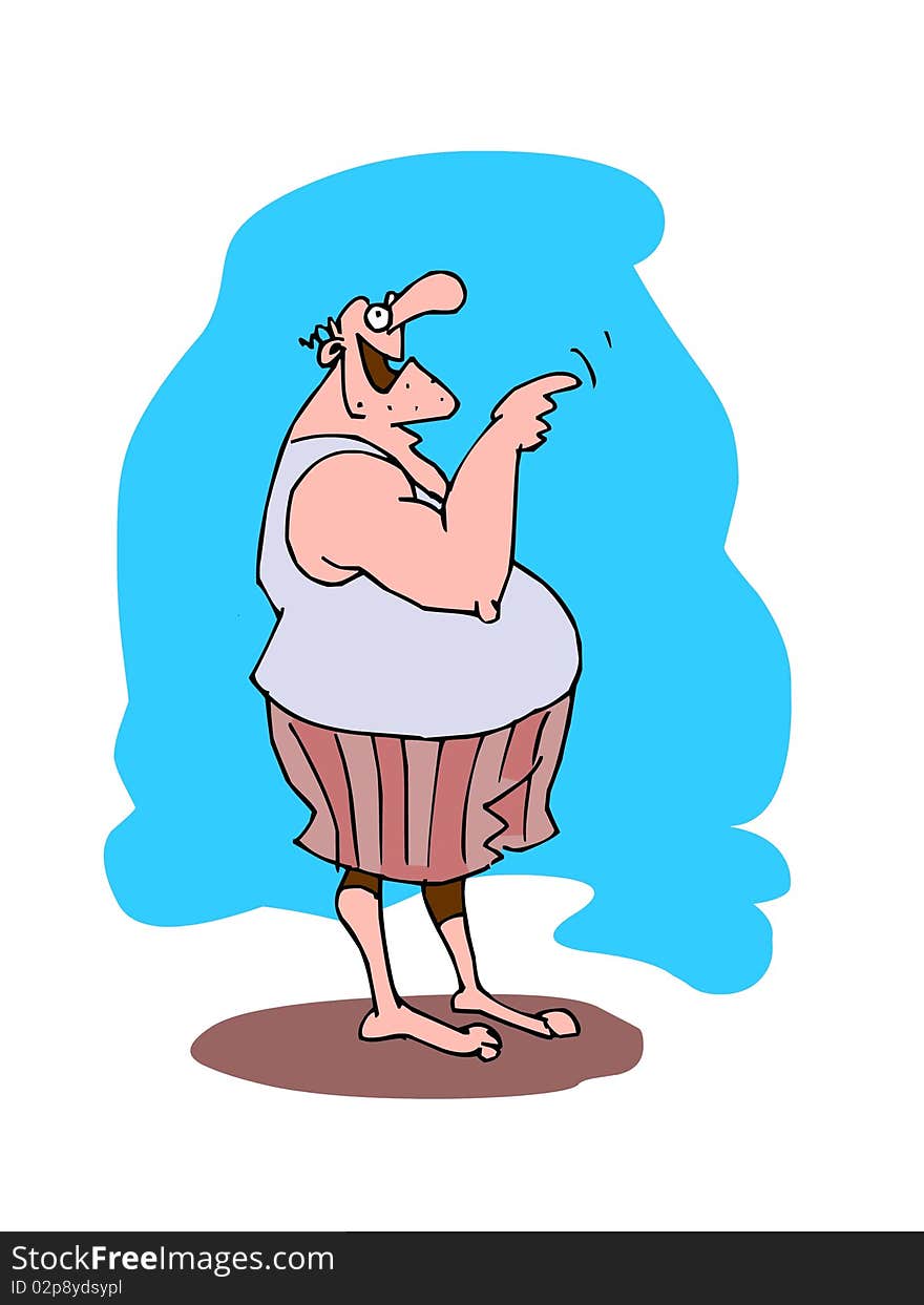 Cartoon smiling man in his underwear. Cartoon smiling man in his underwear.