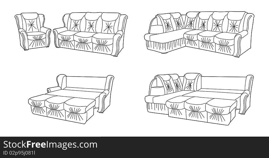 Classic sofa and armchair, illustration. Classic sofa and armchair, illustration