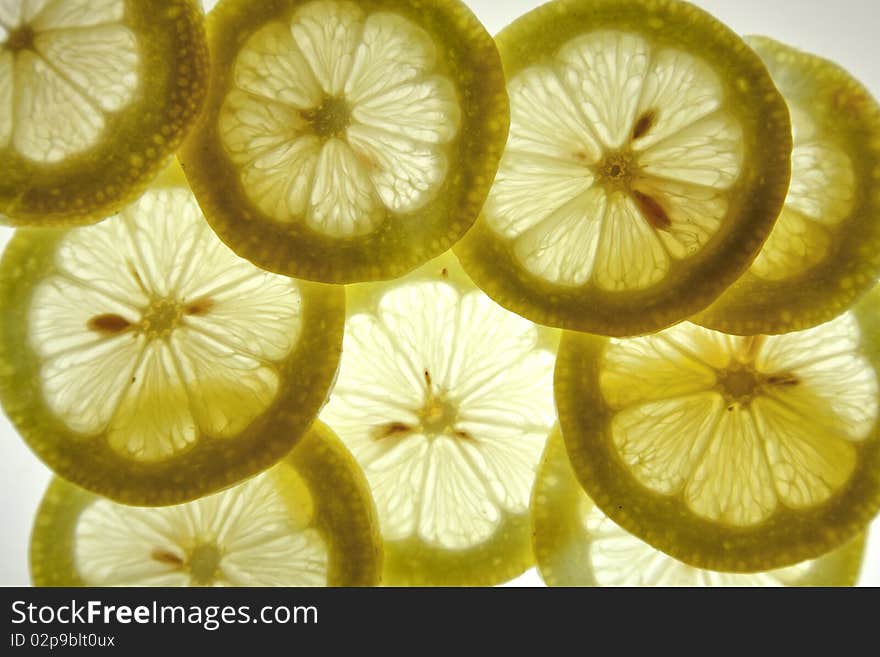 Lemon slices isolated on white background