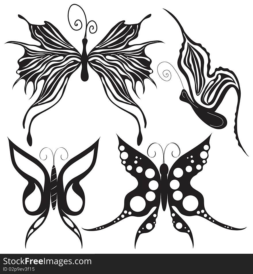 Black & white tattoo in the form of butterflies. Vector image. Black & white tattoo in the form of butterflies. Vector image.