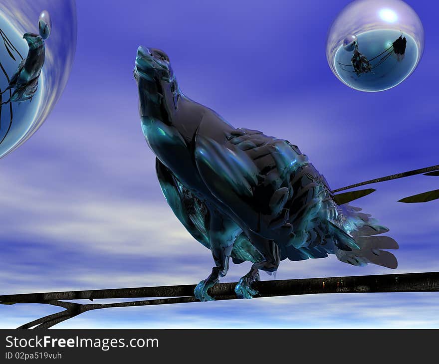 3D render of a blue roosting eagle.