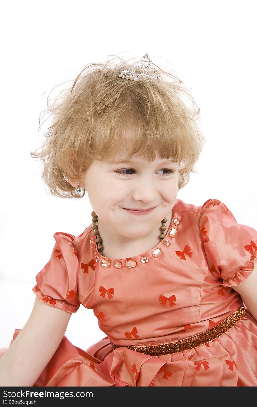 Fan little girl smiling. Isolated white.