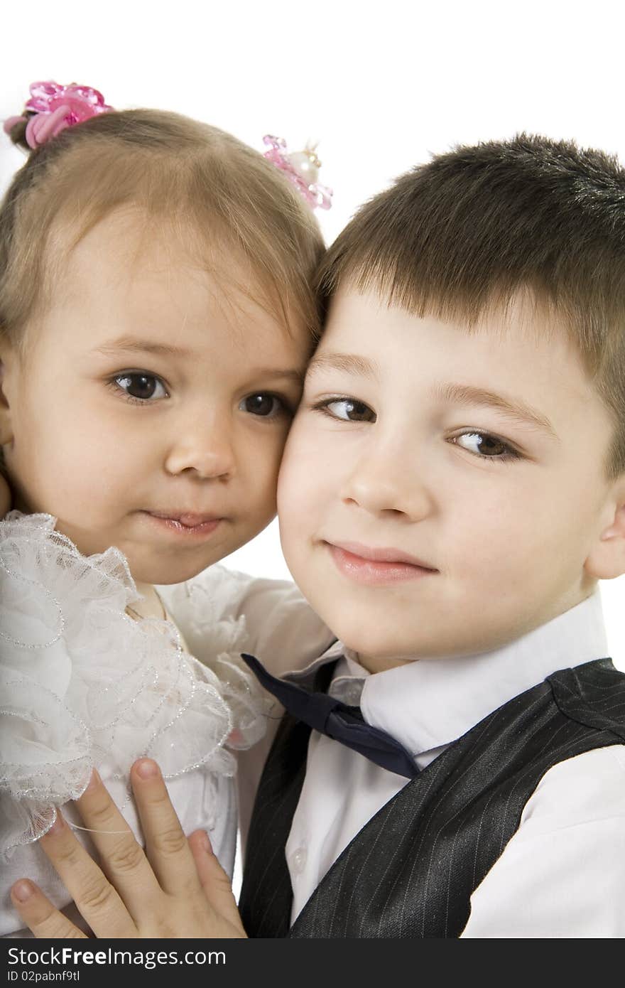 Portrait of happy children. The brother and sister. Portrait of happy children. The brother and sister.