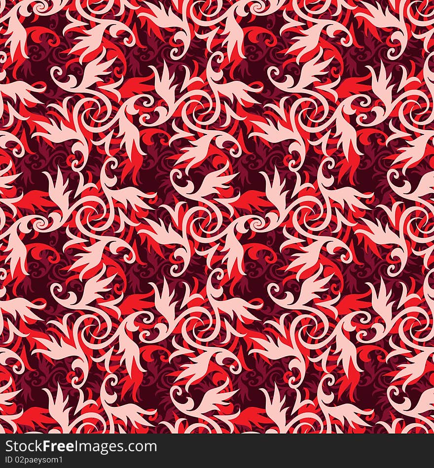 Seamless red swirl ornament pattern. Seamless red swirl ornament pattern