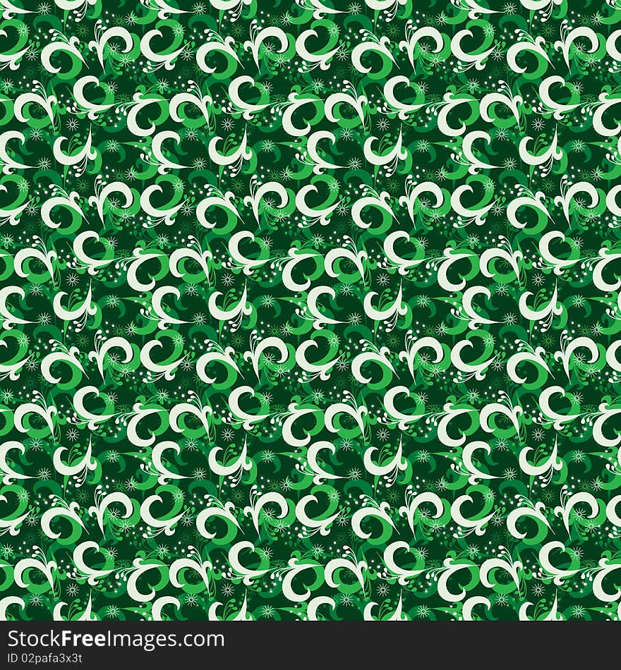 Seamless green swirl ornament pattern. Seamless green swirl ornament pattern