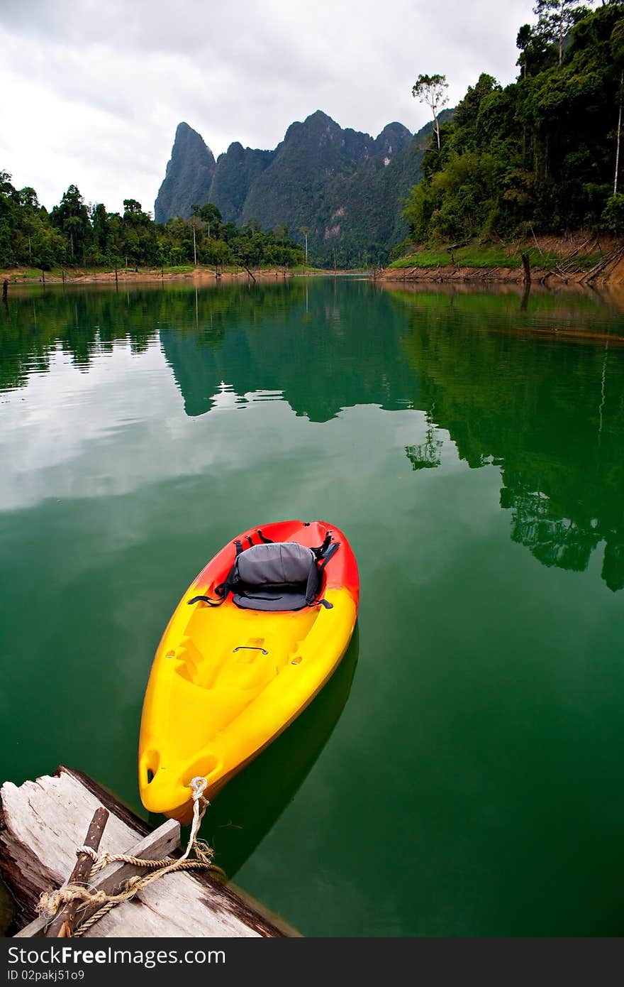 The lonely canoe on a lake