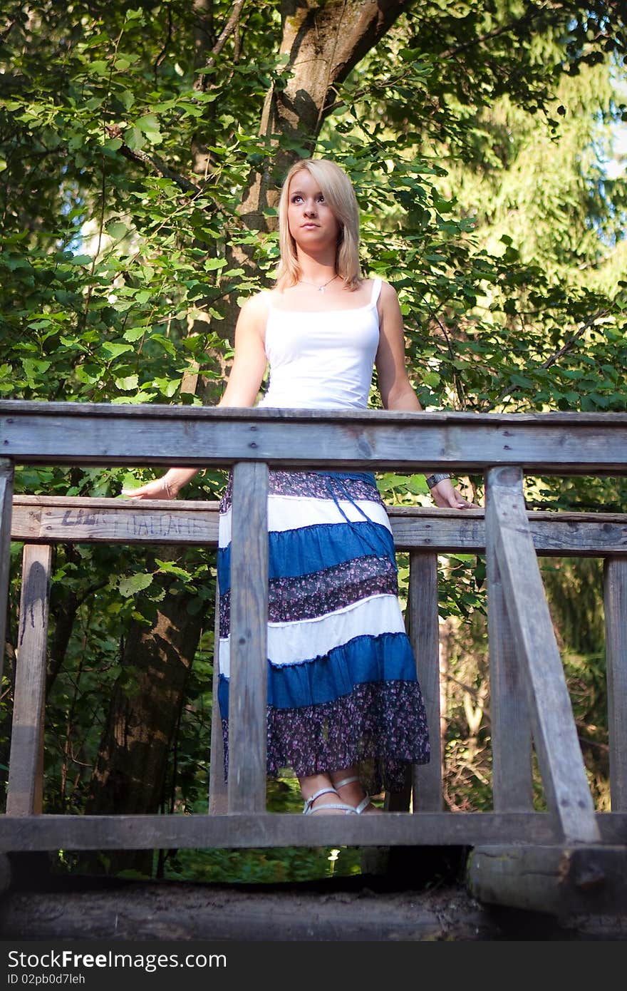 Girl on the Bridge in a blue dress