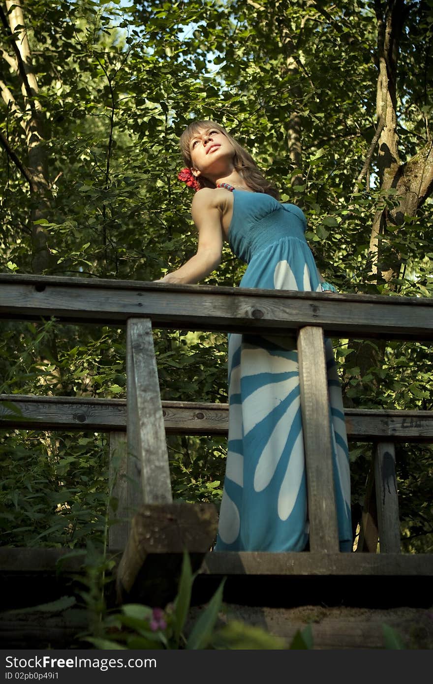 Girl on the Bridge in a blue dress