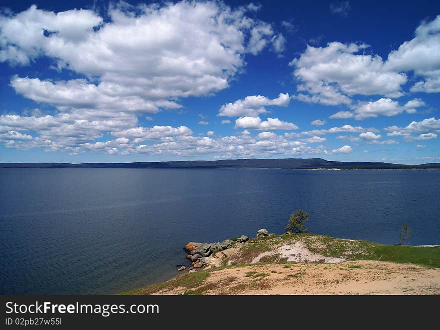 Mountain lake and clouds