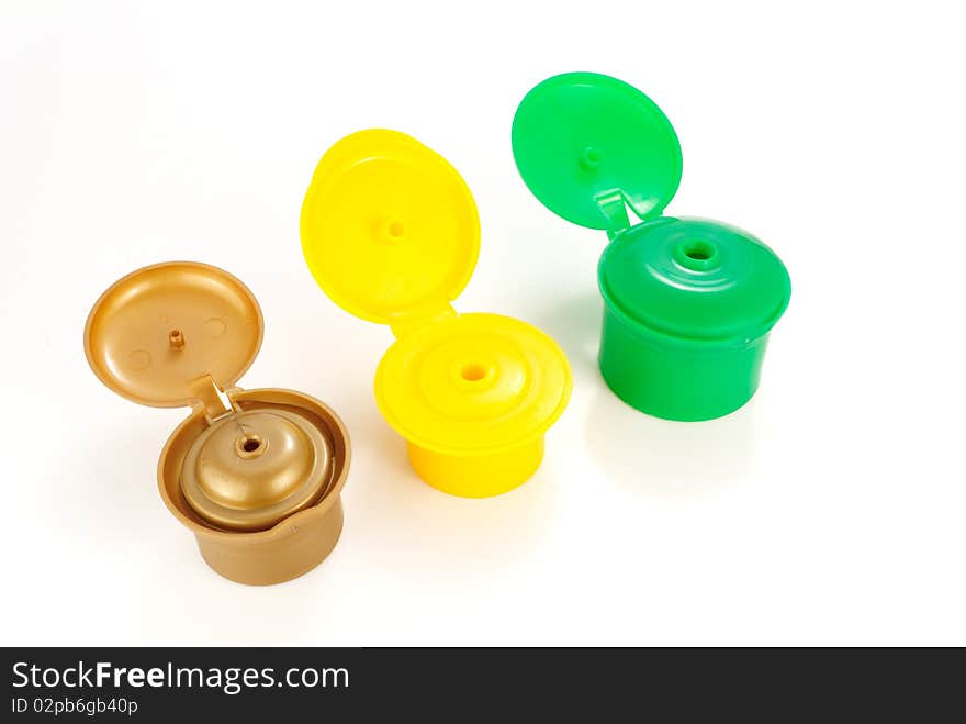 Dispensers for shampoo on a white background