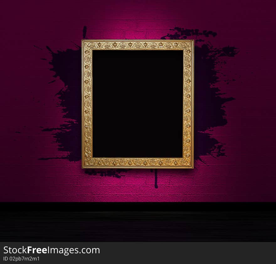 Frame with splashes on a dark wall