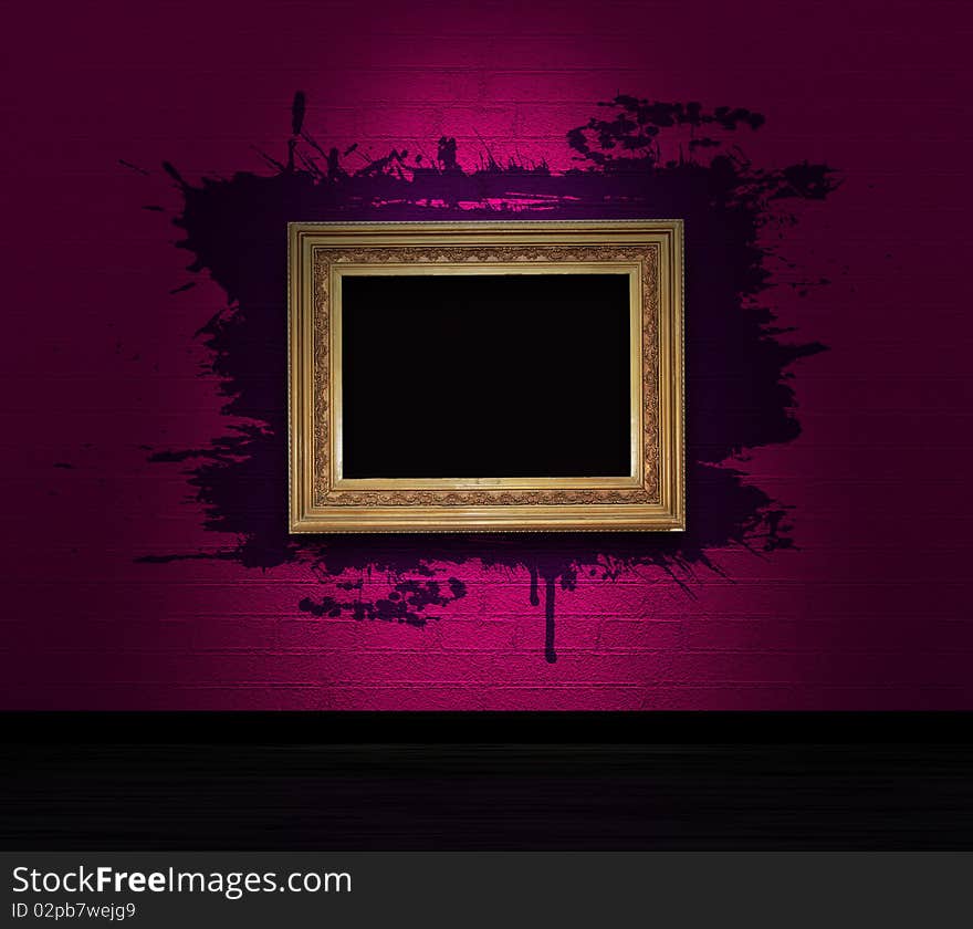 Frame with splashes on a dark wall