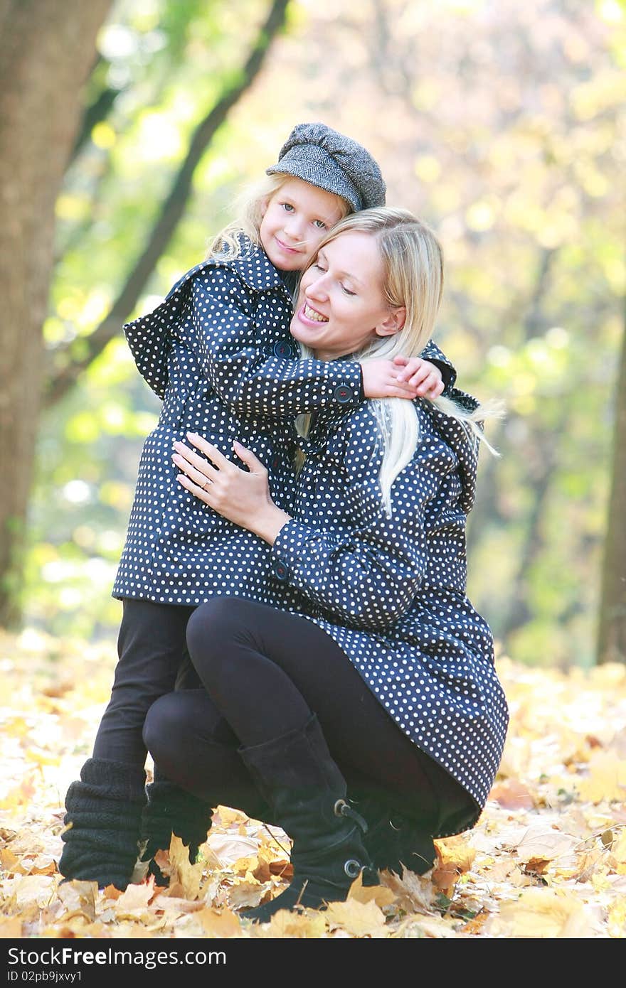 Mother and daughter in park