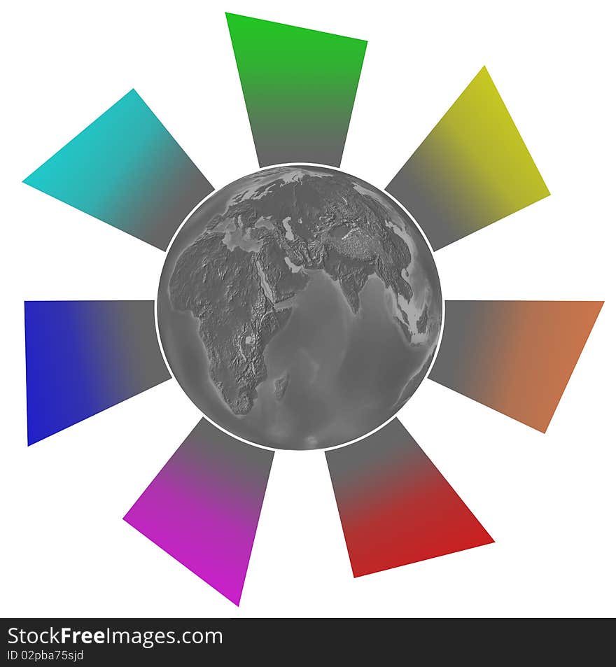 Globalization concept with gray globe and color to gray lines