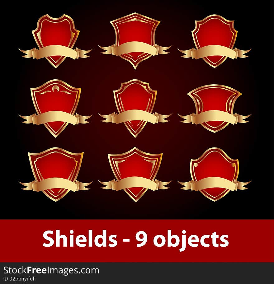 shields set with golden elements