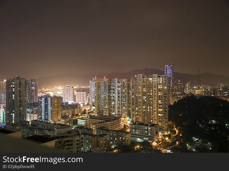 Modern cityscape by night