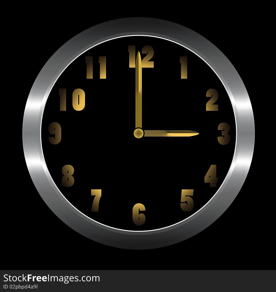 Silver clock on the isolated black background