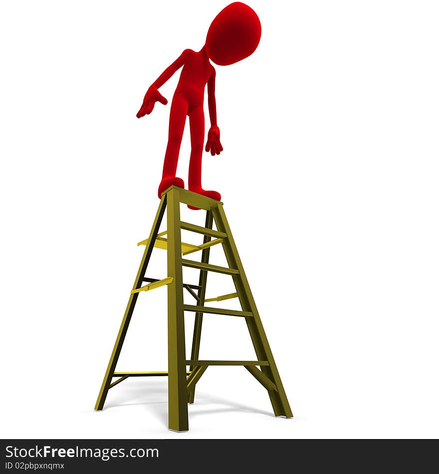 3d Male Icon Toon Character On Top Of A Ladder