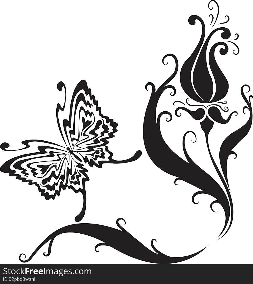 Vector illustration. butterfly and flower. Vector illustration. butterfly and flower