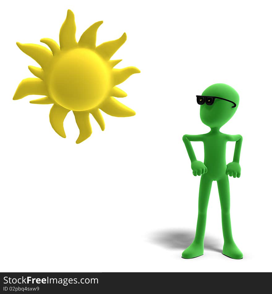 3d male icon toon character loves the sun