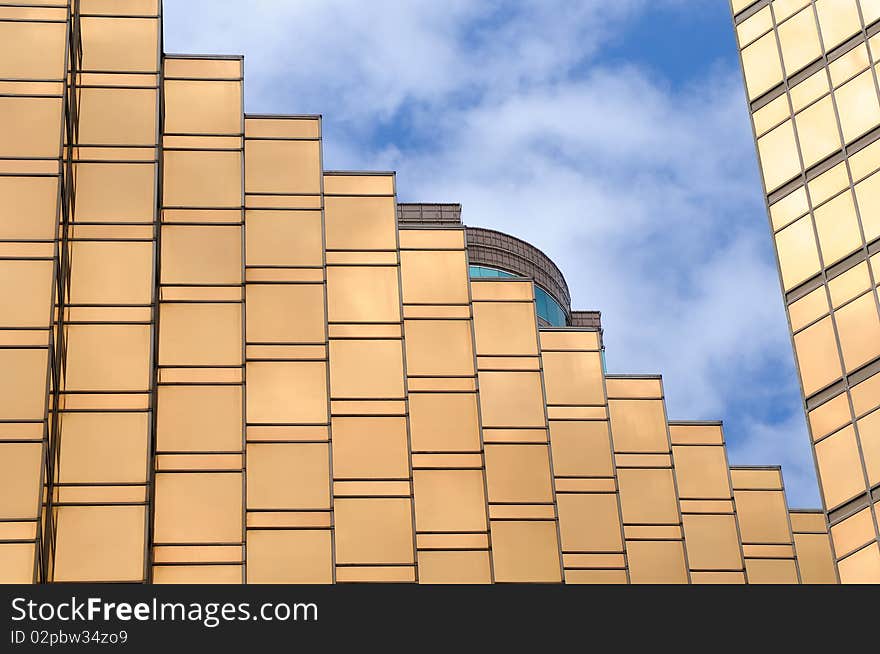 Detail of golden skyscrapers windows