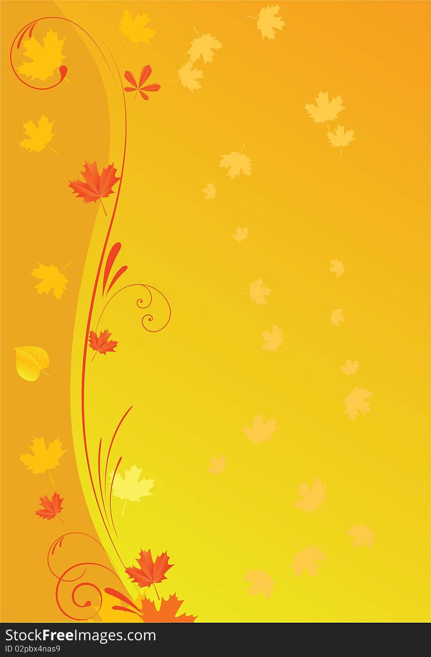 Autumn background with leaves and swirl ornament