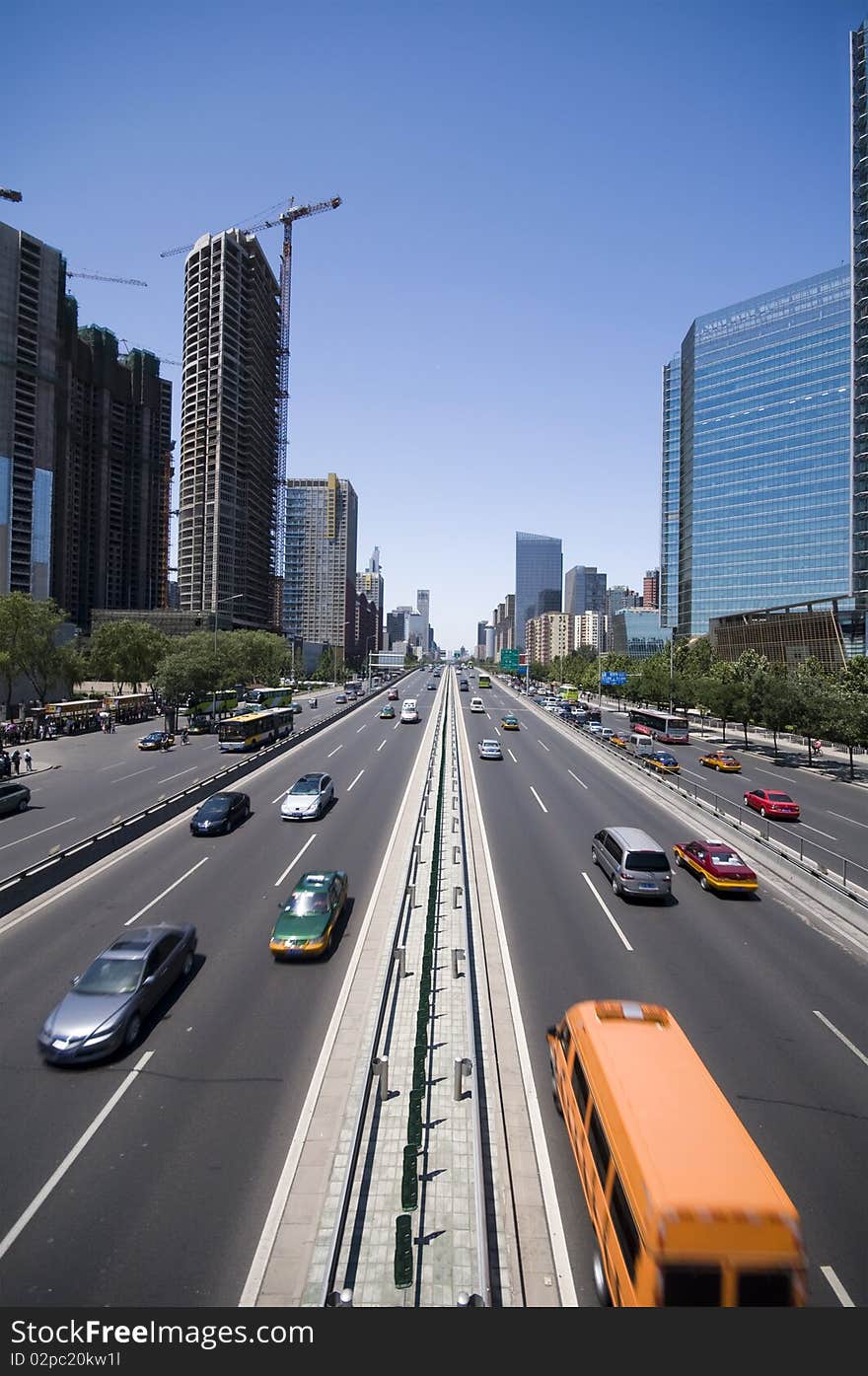 Traffic through downtown in Beijing. Traffic through downtown in Beijing