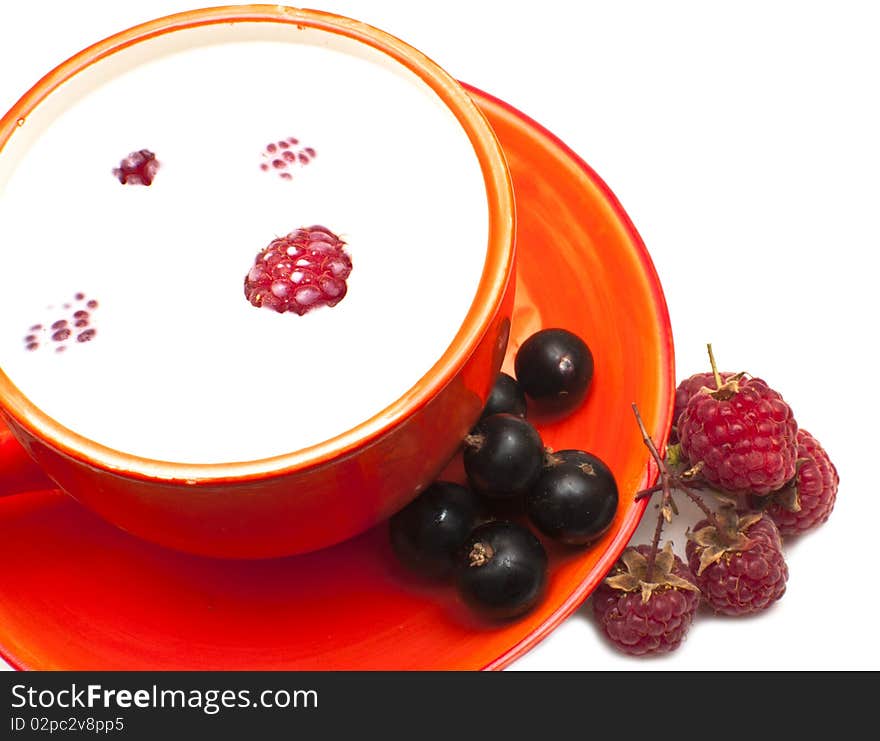 сup of milk with berries