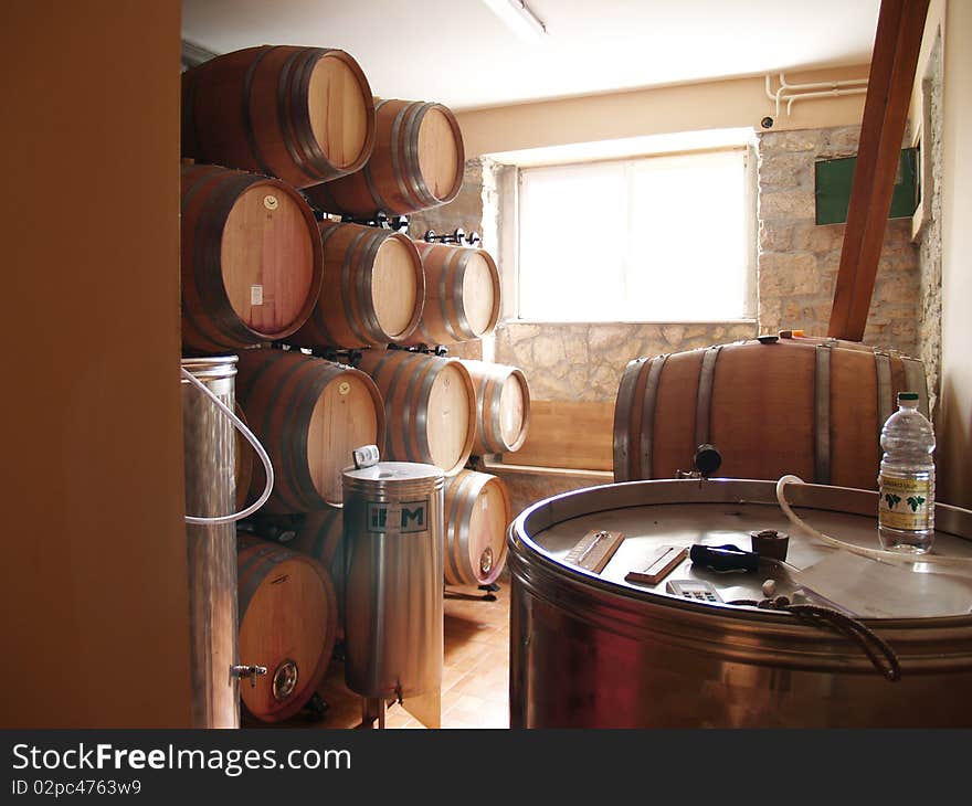 Barrels of wine in cellar. Barrels of wine in cellar