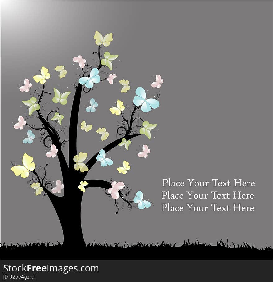 Illustration of abstract butterfly tree template