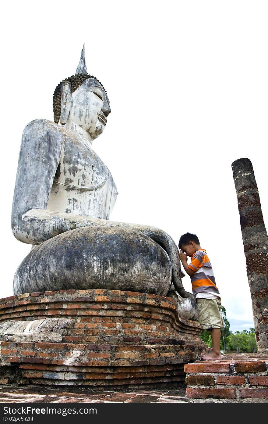 The faith of a child who has to build [ wasp ] Lord city Sukothai Buddha , Thailand ,