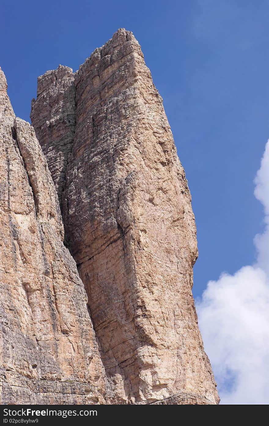 Italian Dolomites: Cima Piccola delle Tre Cime di Lavaredo (Kleine Zinne der Drei Zinnen - Little Peak of the Three Peaks). These three distinctive battlement-like peaks are probably one of the best-known mountain groups in the Alps.